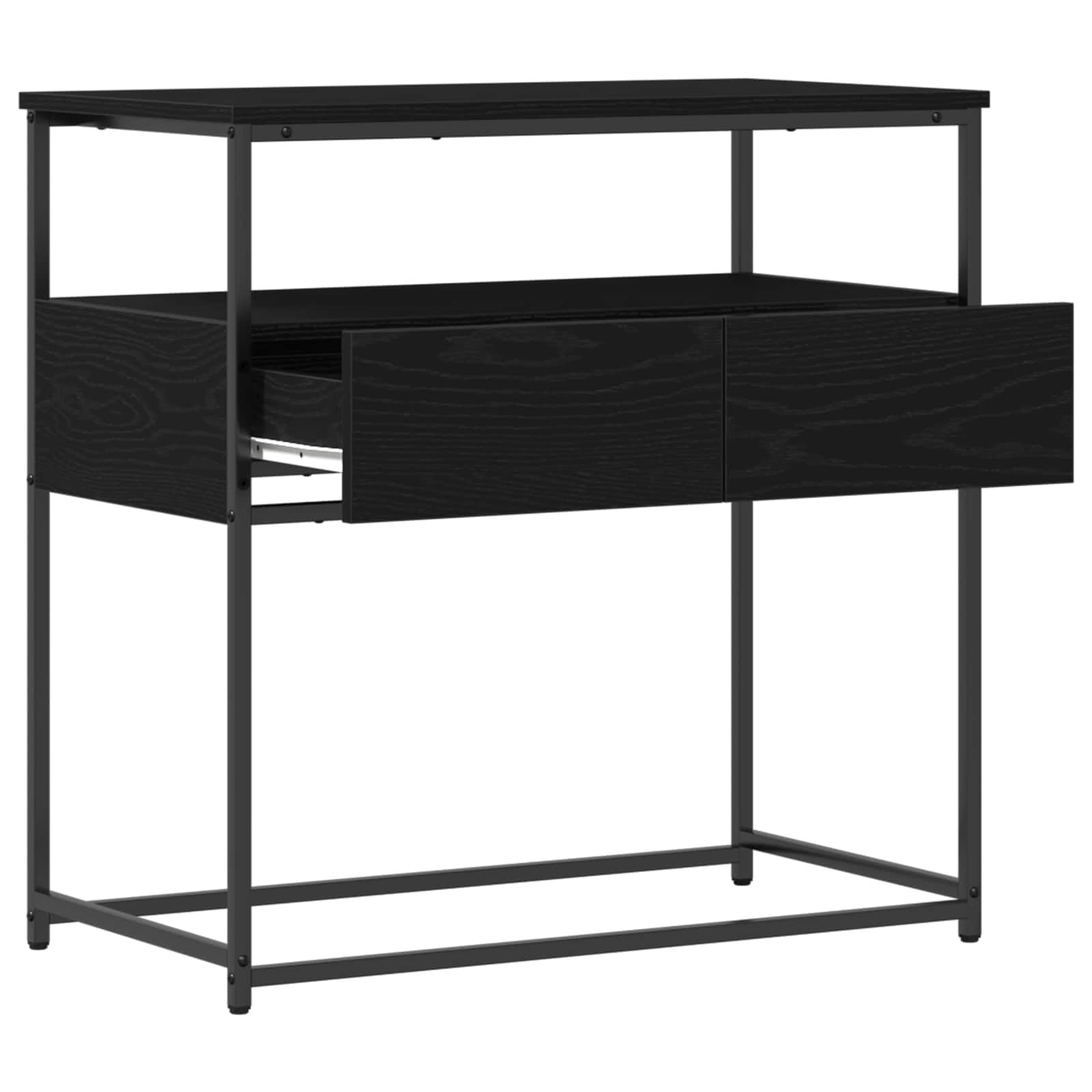 Tavolo consolle nero, effetto rovere, 75 x 40 x 75 cm | Elegante tavolino in legno con cassetti e ripiani per soggiorno, corridoio o camera da letto.