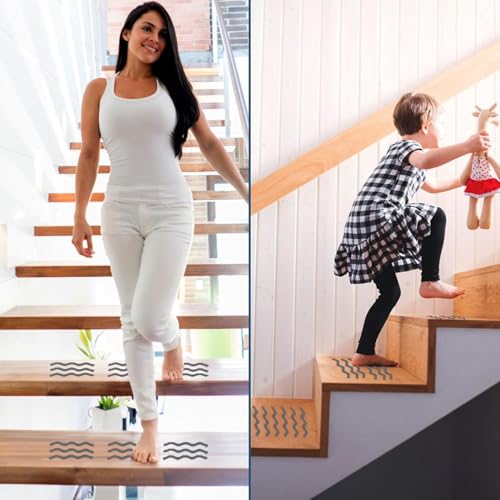 momgyaamz Stufenmatten Selbstklebend, Treppenteppich Selbstklebend für Treppen, Bäder, Küchen und Saunen, Treppenstufen Antirutsch 72 Stück, Antirutsch Treppe 18 * 1.3 cm, Treppen Rutschschutz Grau