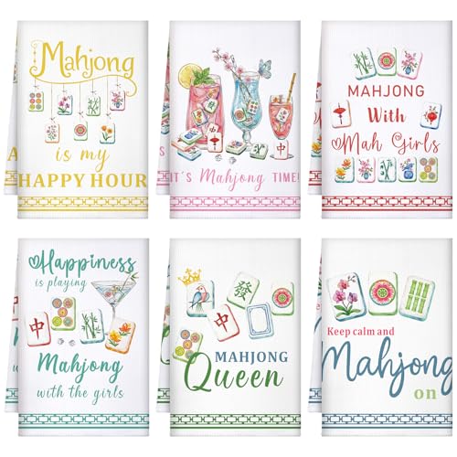 Hahafelt 6 Pcs Mahjong Kitchen Towels Mahjong Gifts for Women Unique, 24x16