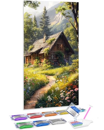 Kit Jumpdot de 5D Diamond Painting de hermosa casa en el bosque y cuadros decoracion casa