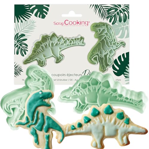 ScrapCooking - 2 Découpoirs avec Éjecteurs Dinosaure - Stégosaure & T-Rex - Découpoirs à Biscuits en 3D - Embosseur Pâtisserie pour Sablés, Petits...