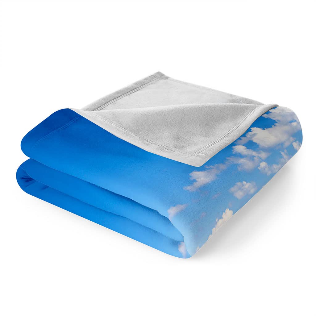Coperta Pile Letto Matrimoniale 180X200Cm Cielo Azzurro E Vista Mare Stampata Motivo, Coperte Invernale Di Flanella Morbido In Peluche Per Letto/Divano/Sedie, Leggere, Calda, Accoglienti