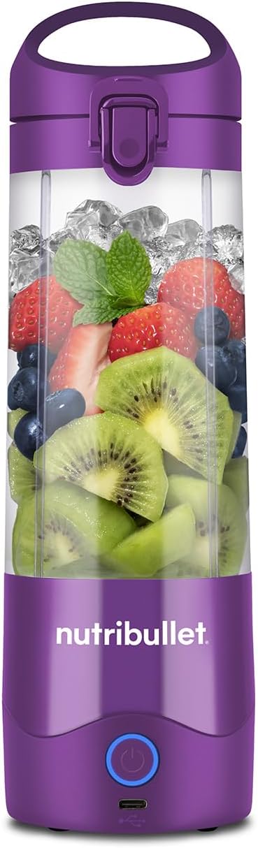 nutribullet Portable Blender in Purple – Powerful Extractor Blade, 475ml Cup, To-Go Lid, USB-C Charging Cable & User Guide – Delivers 15+ Blending Cycles – Healthy Shakes On The Move