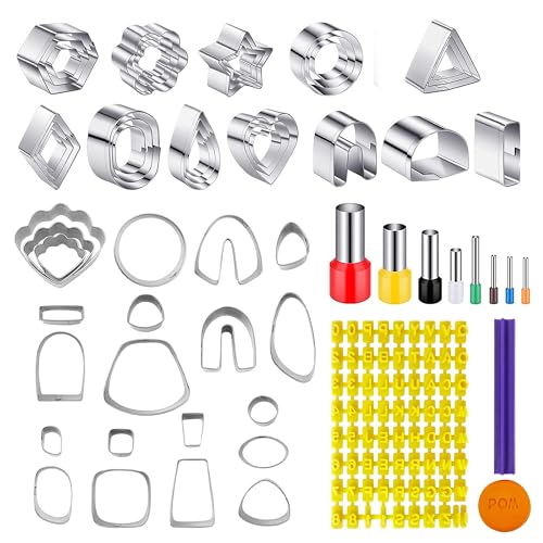 60 Pcs Clay Tools Set,Polymer Clay Earring Making Kit, 51 Shapes Stainless Steel Clay Cutters with 8...