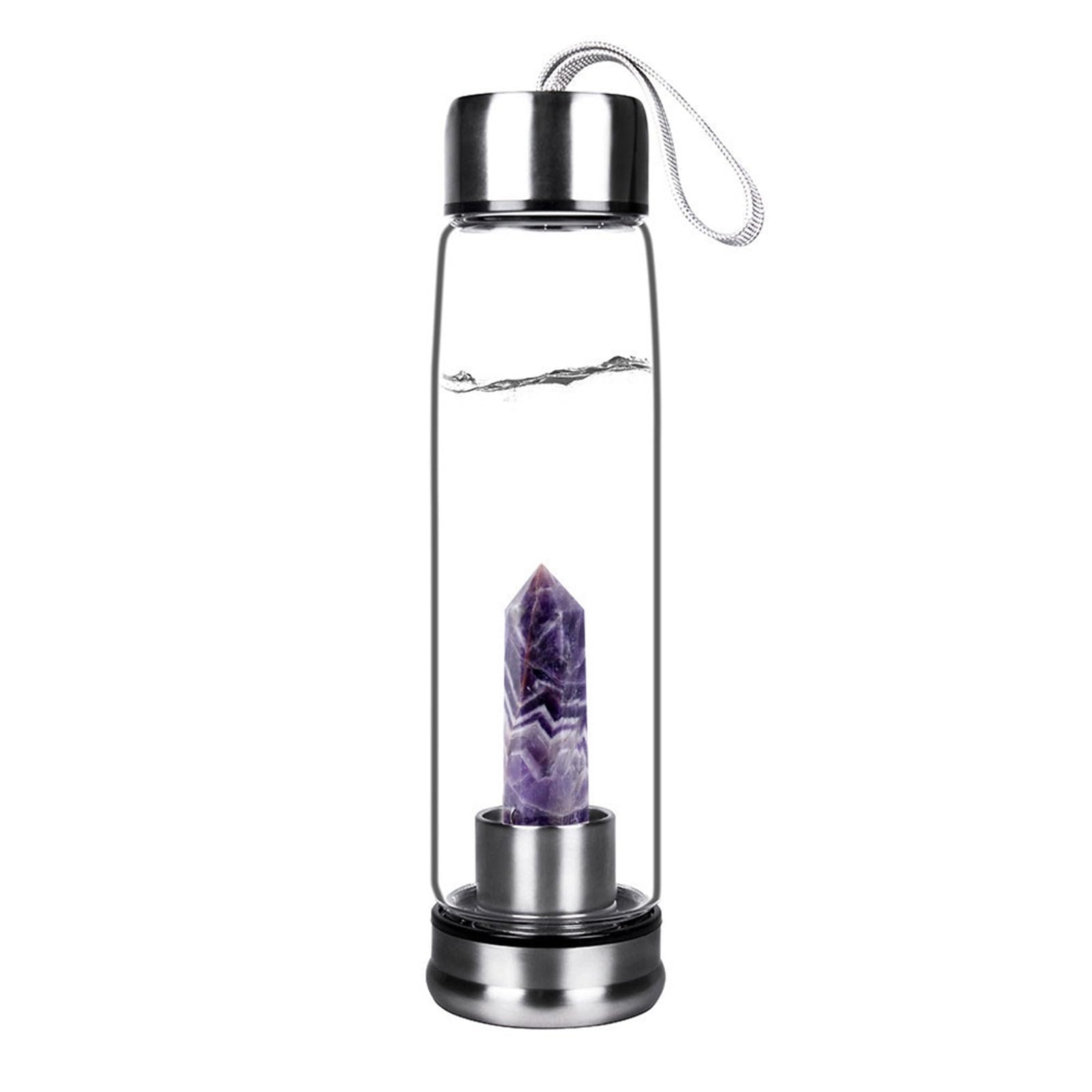 Botella De Agua De Vidrio De Cristal Natural Con Centro De Piedras Preciosas Punto De Cristal Curación Obelisco Varita Elixir Cristal De Cuarzo Botella De Agua Para La Curación Y El Bienestar 550Ml (
