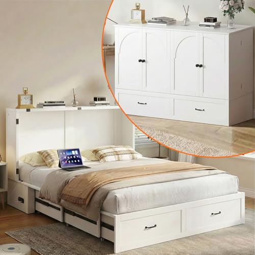 Queen Size Murphy Bed with Storage and Charging
