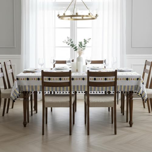 Image of HOMEMONDE Cotton Premium Dining Table Cover 101 X 152 CM Geometric Printed Table Cloth For 4 Seater With Tassels, Rectangular Centre Table Cover - Yellow Santo