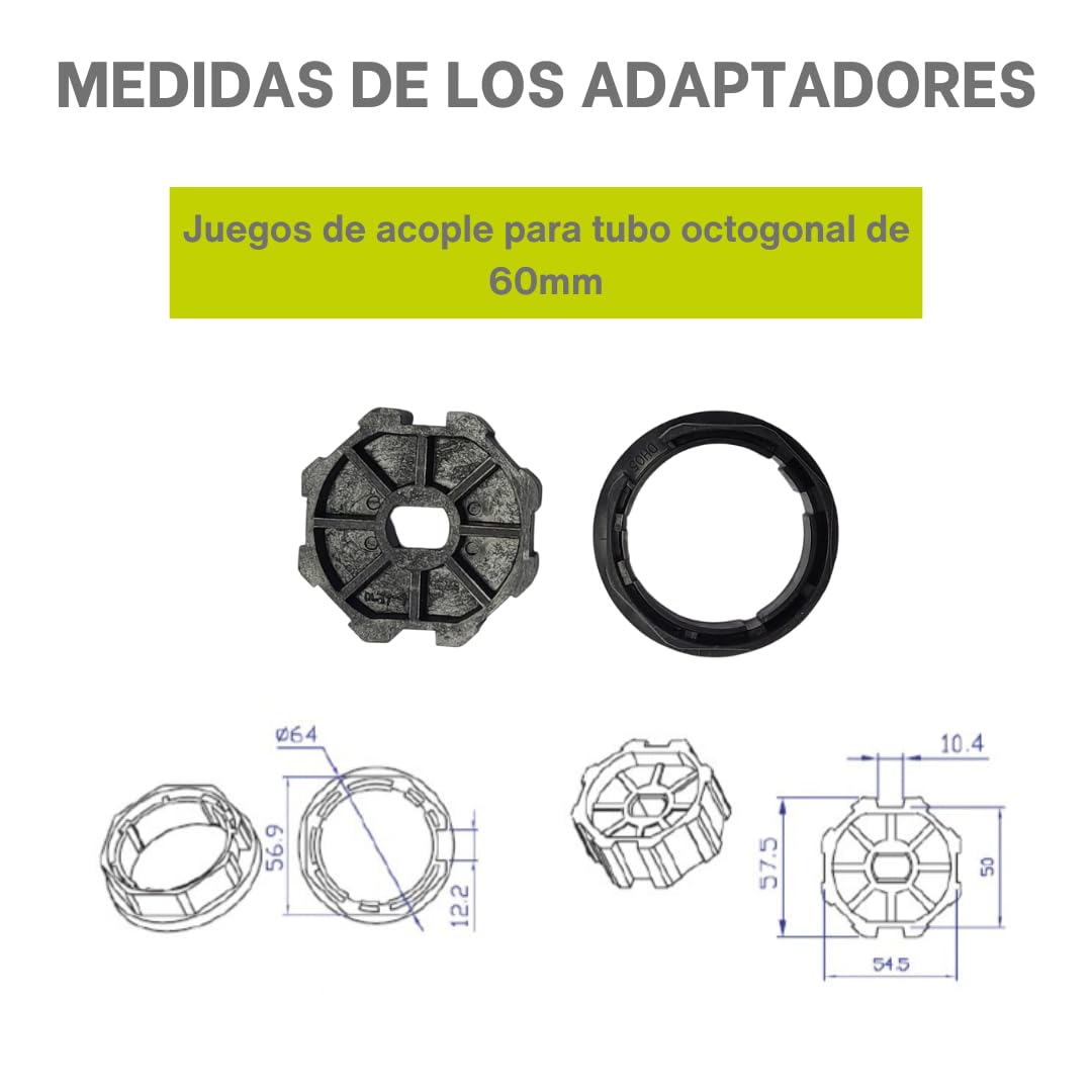 Motor para persianas, tubo octogonal de 60 mm para persianas, Motores para motorizar persianas, persiana electrica interior. MOTIC - Mot 50