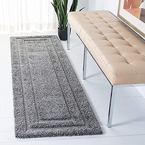 Image of (Pack of 2 Rectangular Box Shaggy Carpet for Living Room, Bedroom, High Low Design Finish Microfiber 2 in Pile High, 1.6x5 Feet Runner Grey|Grey Color