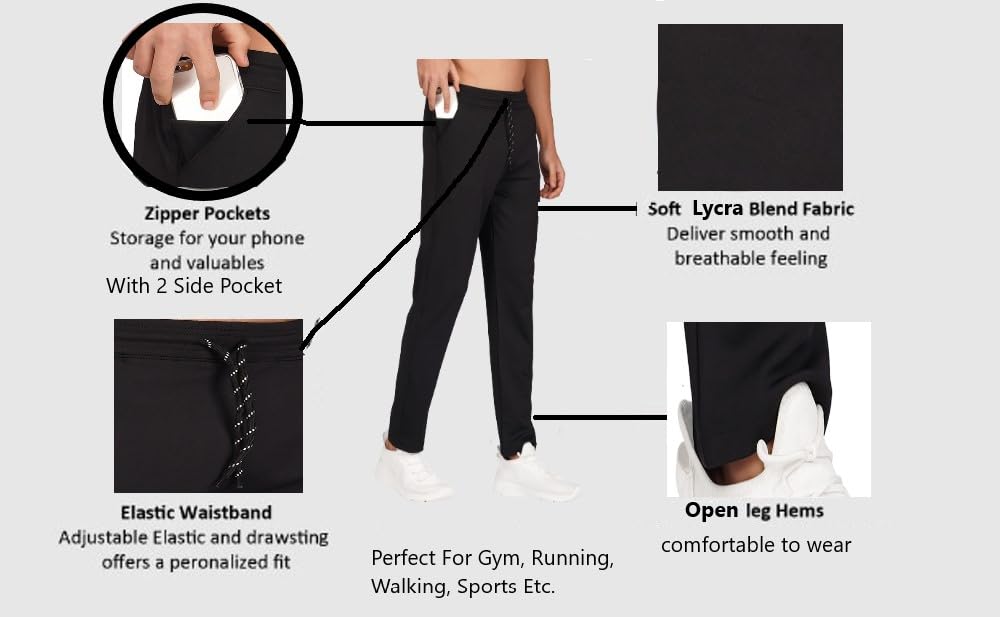 SYFKO Men's Combo Lycra Polyester Track Pants || Regular Fit Lower for Mens & Boys || Choose The Right Waist Size for The Right Fit || Black & Darkgrey (Pack of 2) - (Waist Size - XL = 34 Inch) 4