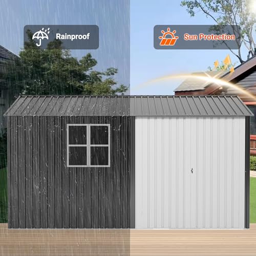 Image of Polar Aurora 10X12 FT Metal Outdoor Storage Shed with Window, Heavy-Duty Galvanized Steel Garden Shed with Lockable Doors and 4 Vents, Large Weatherproof Tool Shed for Backyard Patio Outside, Black