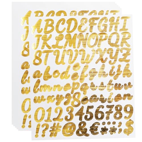 6 Sheets 1 Inch Gold Letters Number Stickers, Brushed Alphabet Number Sticker for Scarpbook, DIY and Crafts