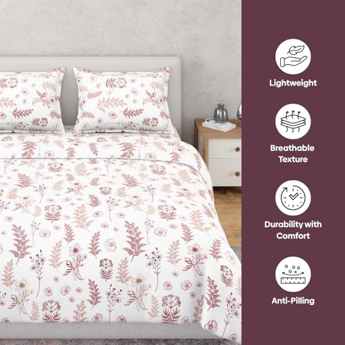 Image of Haus & kinder King Size Bed Sheet Cotton | Woven 100% Cotton Ring- Spun 210 TC Bedsheets for King Size Bed |108 X 108 Inches Bedsheet with 2 Pillow Covers - Whispering Meadows