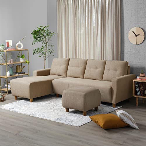 Image of Sleepyhead Yolo Designed by Duroflex - 4 Seater Sofa LHS Sectional + Ottoman |Premium Fabric, Plush 3-Layer Cushioning |Modern Buttonless Tufted & Anti-Sag Comfort |3 Years Warranty - Coco Brown