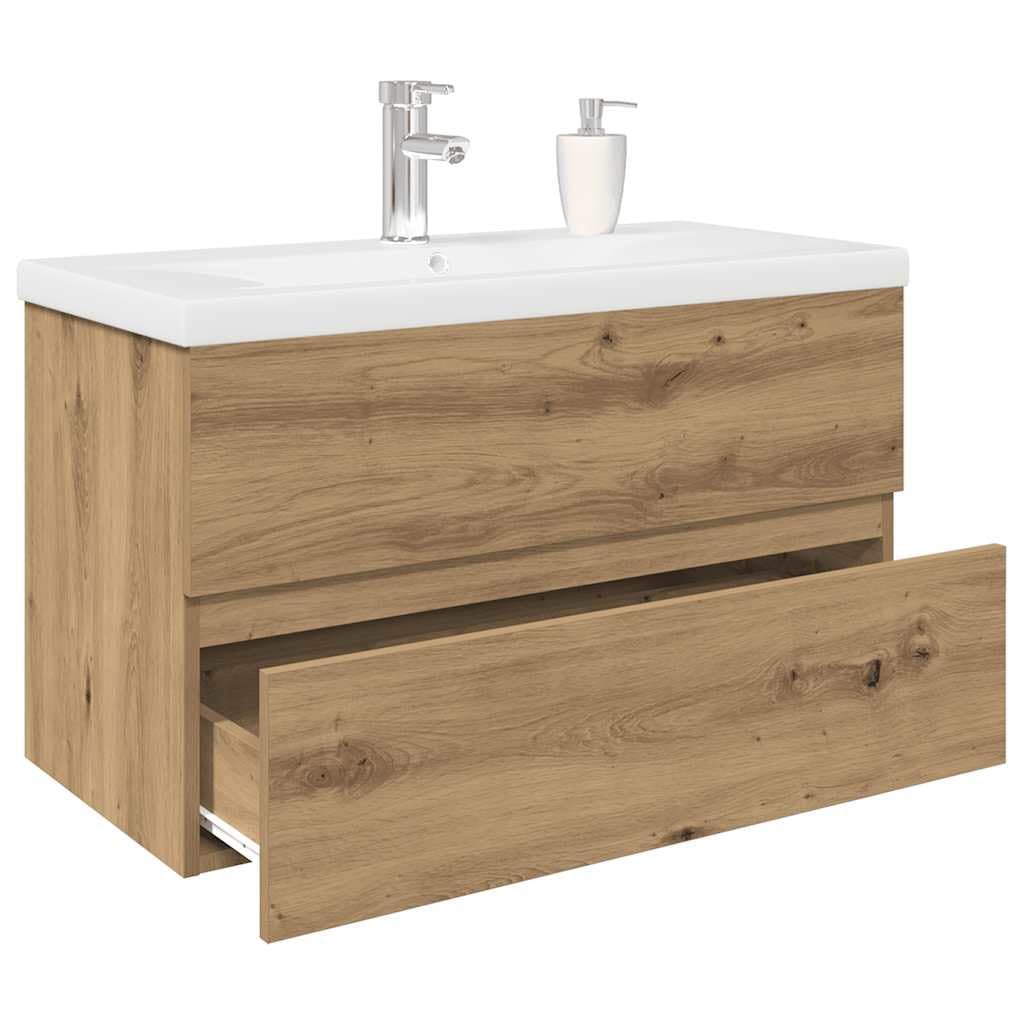 Mueble de baño con lavabo y grifo integrados, roble artesanal, 80 cm