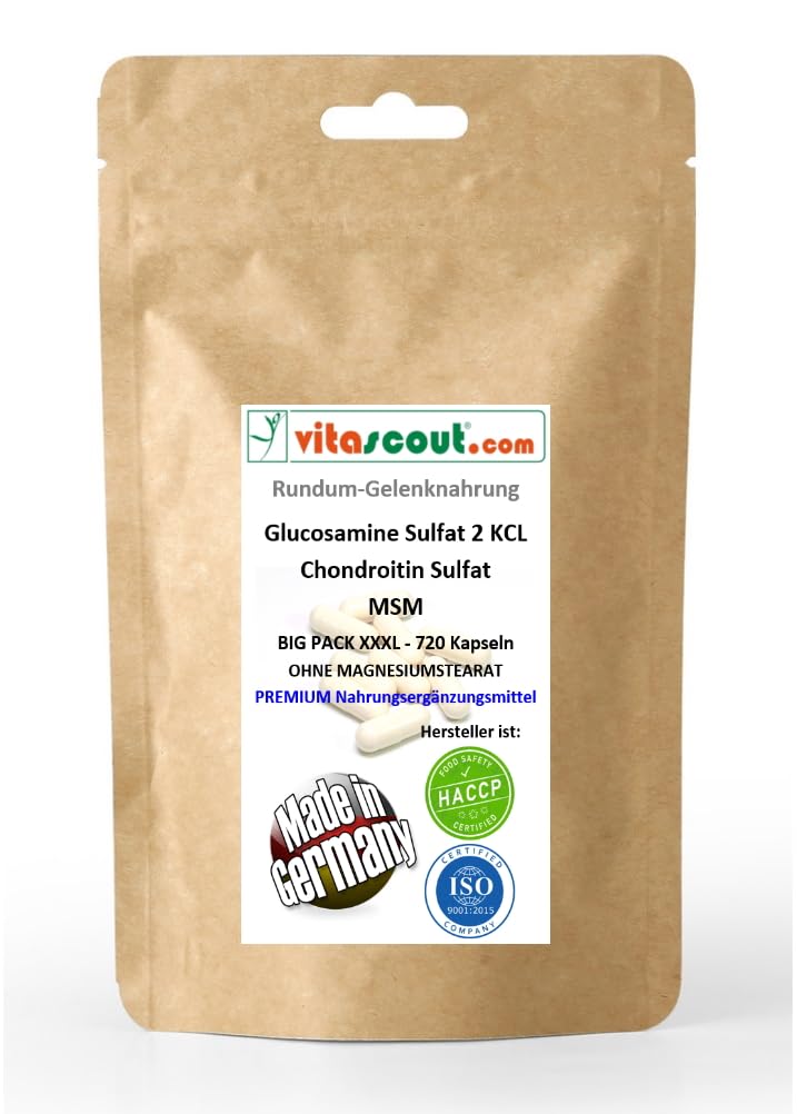 MSM & Glucosamin Sulfat Pulver mit Chondroitin – 720 Hochdosierte Kapseln – Ideal für Sportler