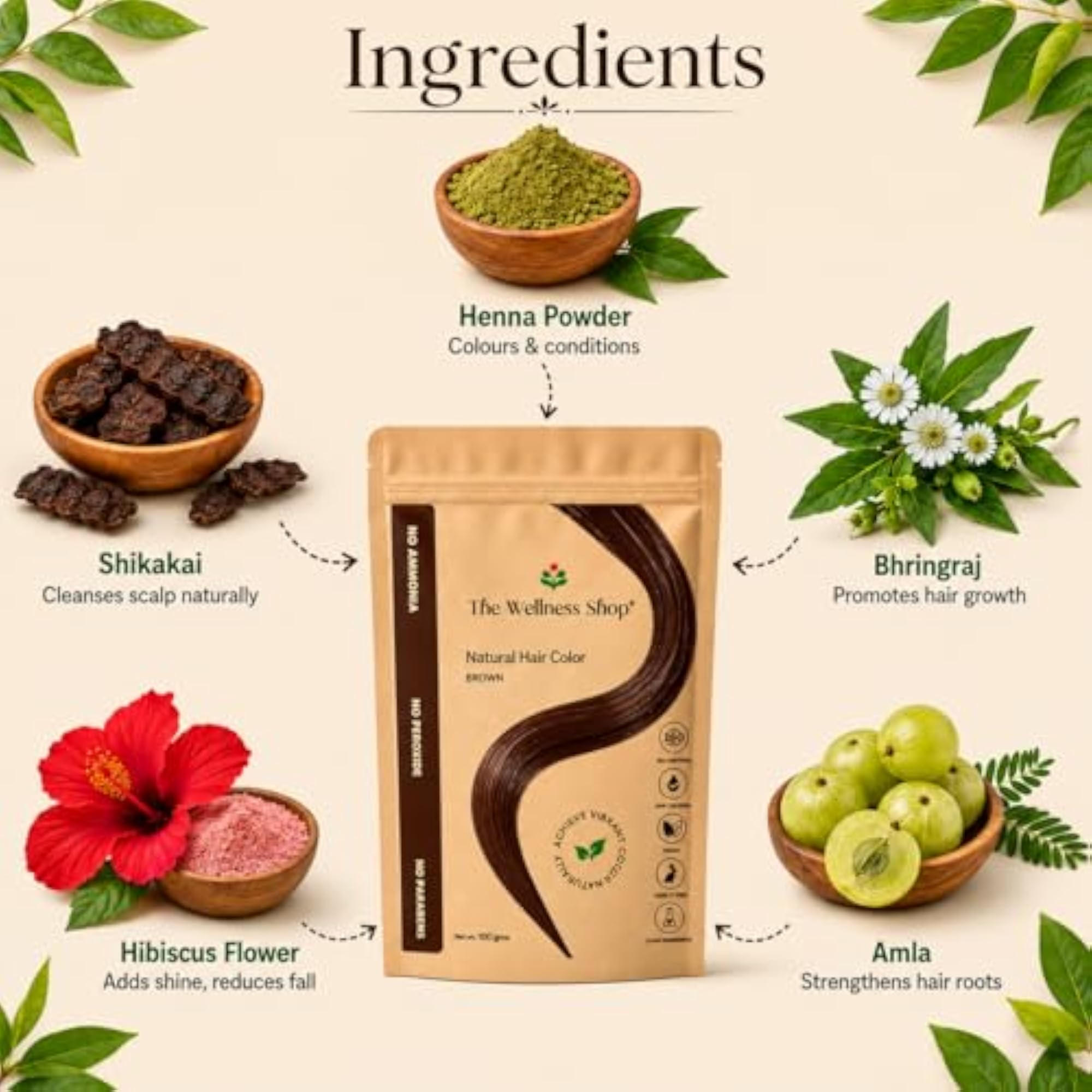 Natural Brown Hair Colour Powder Combo Set