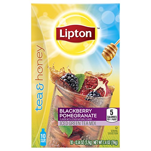 Lipton To Go Stix Iced Green Tea Mix, Tea and Honey, Blackberry Pomegranate, 10Count (Pack of 12)