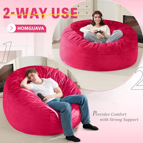 Homguava 5 FT Bean Bag Chair: 5' Bean Bags with Memory Foam Filled, Large Beanbag Chairs Soft Sofa with Dutch Velvet Cover-Pink