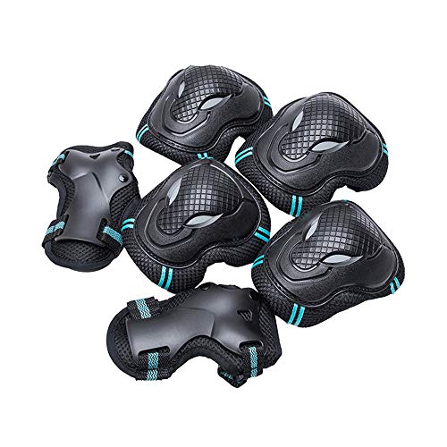BLEVET 6PCS Protectores para Skate Patinaje Proteccion Protector de Muneca Guardias para Rodilleras y Coderas MZ071 (Black&Blue, L)