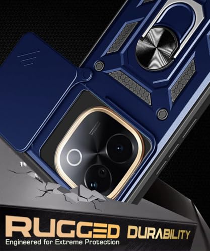 Image of WOW IMAGINE Tough Armor Bumper Mobile Back Case for iQOO Z9s Pro 5G | Vivo T3 Pro 5G | Sliding Camera Shield Cover | Shock Proof 360 Protection | Hybrid PC + TPU | Ring Holder with Kickstand - Blue