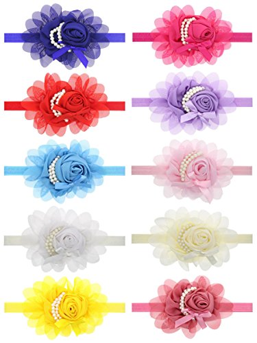 Qandsweet Baby Girl's Headbands with Chiffon Pearl Flower