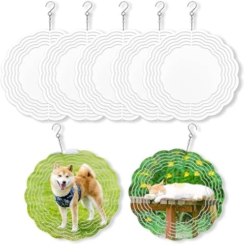 Veramz 5Pcs 8" Sublimation Wind Spinner Blanks Round Wind Spinner Sublimation Blanks 3D Aluminum Hanging Indoor Outdoor Garden Lawn Yard Decoration for Heat Press Transfer Sublimation Blank Cover