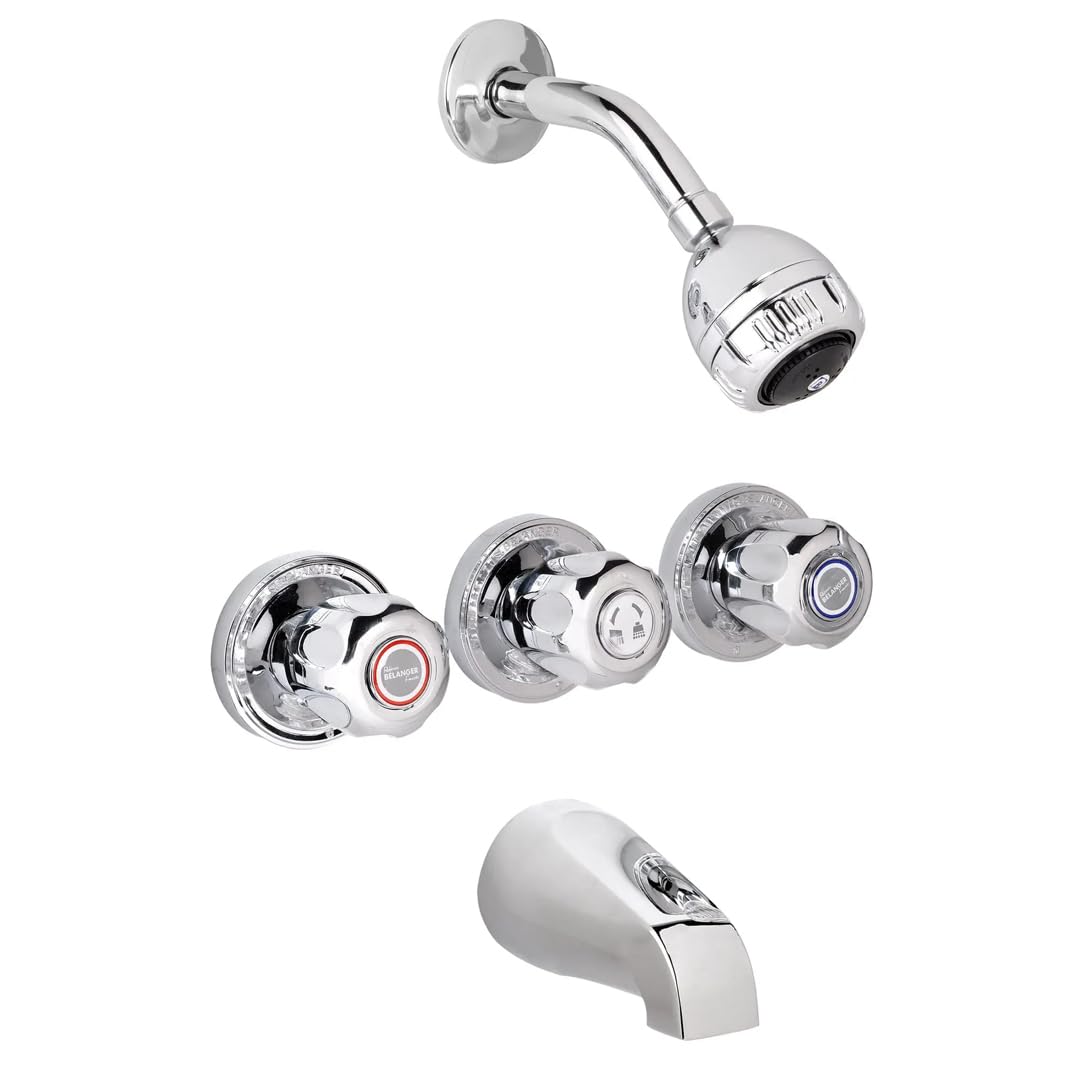 Plumb Pak 3060W Belanger Keeney Bathtub and Shower Faucet Set with 3 Handles, Polished Chrome