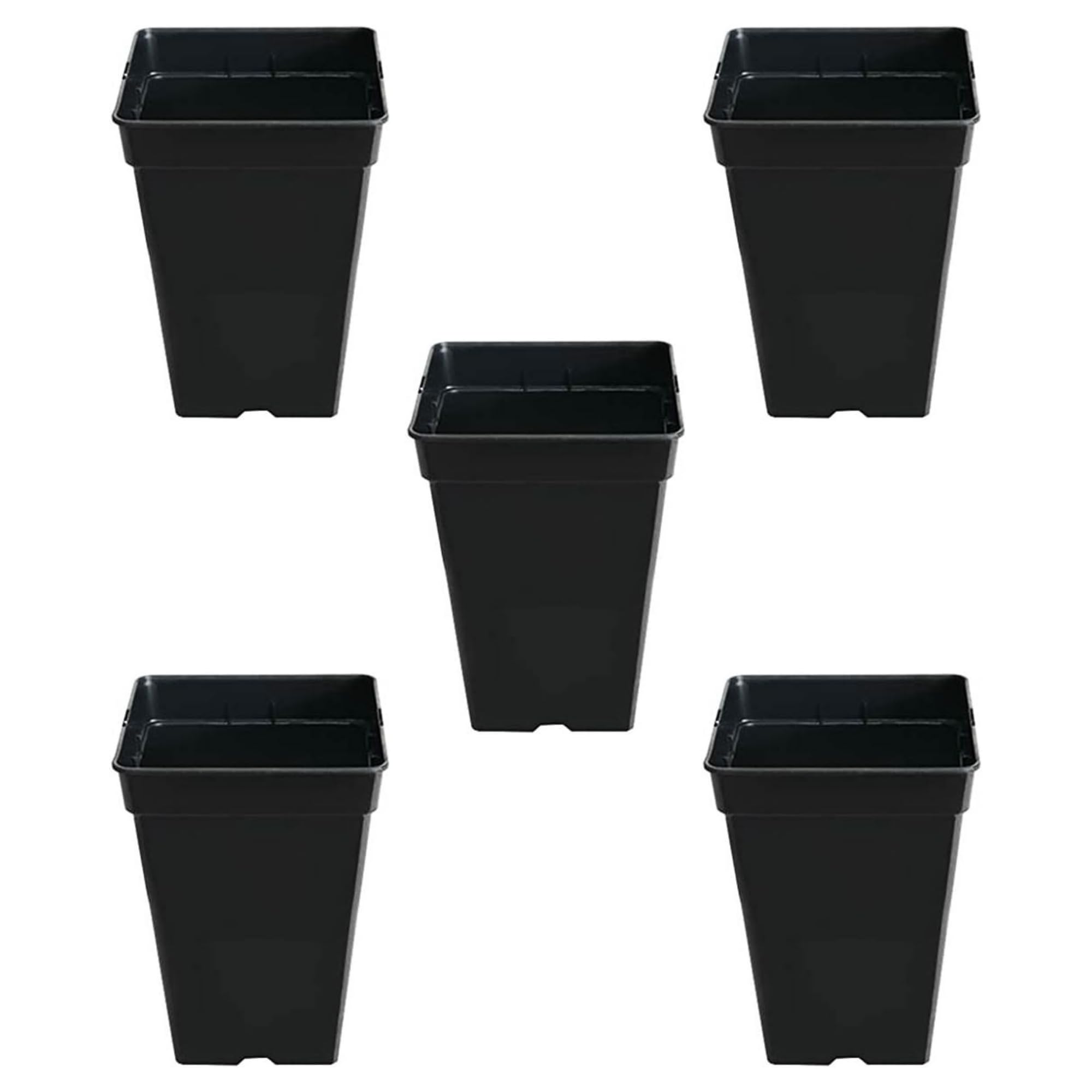 GROWMANIA Pack 5 Macetas Cuadrada para Plantas Negra 18L - Cinco Maceteros de Plástico para Flores 30x30x30 cm