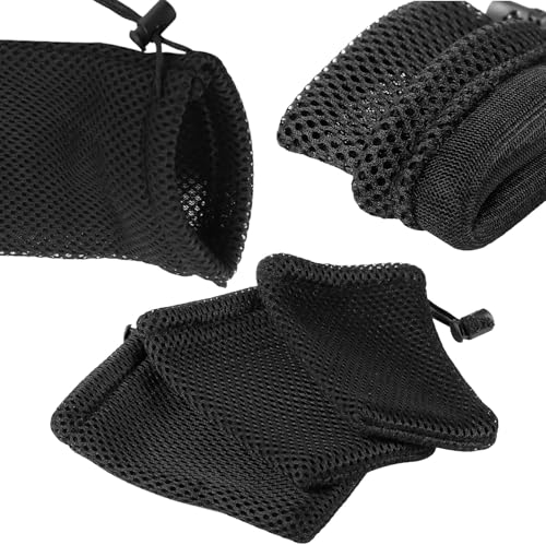 YXQ Nylon Mesh Drawstring Bag Black Pouches for Mini Stuff Cell Phone MP3 5.5 x 3.5 Inch Cord Lock Closure, 10Pcs Black4