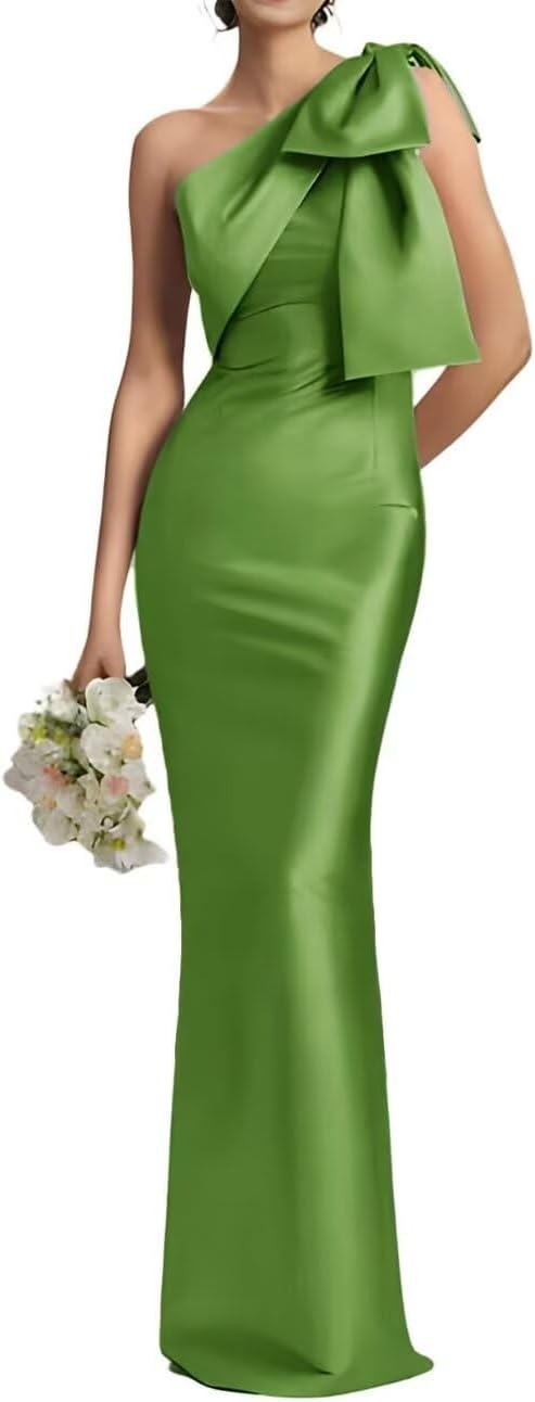 One Shoulder Bow Satin Prom Dresses Gowns for Women Sexy Long Mermaid Bridesmaid Wedding Guests Dress - Image 6