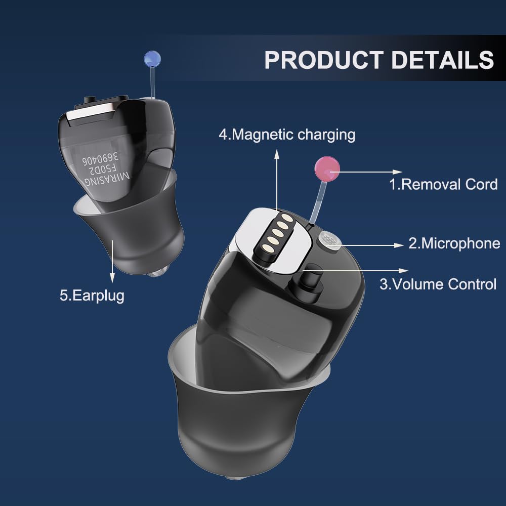 Hearing Aids for Seniors, Hearing Aid Rechargeable with Noise Cancellation Adults, senior Invisible Hearing Amplifier With Portable Charging Case