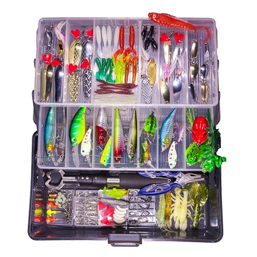 Pezlun Fishing Lures Freshwater Bait Tackle kit.crankbaits, Soft Lures, Jigs,Spoons and More Fishing Gear Set.Suitable for Bass Trout Salmon. (A245PCS)