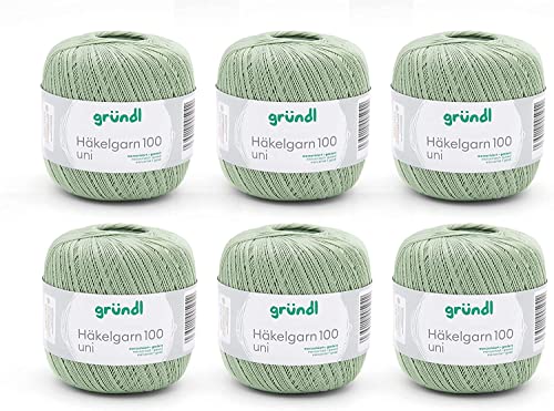 Gründl Laine Häkelgarn 100 – laine fine estivale pour le crochet – brillante et lavable – fil de coton – 100% coton – 6 pelotes 100 g / 566 m –...