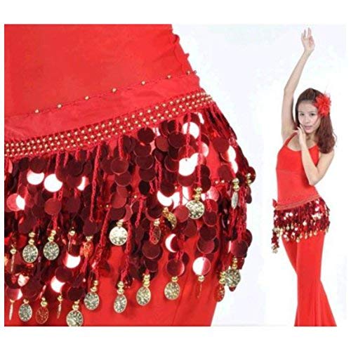 Image of VRITRAZ Women's Chiffon Belly Dance Hip Scarf Waistband Belt Skirt Mixed Colors Beads and Golded Coins 56 Black