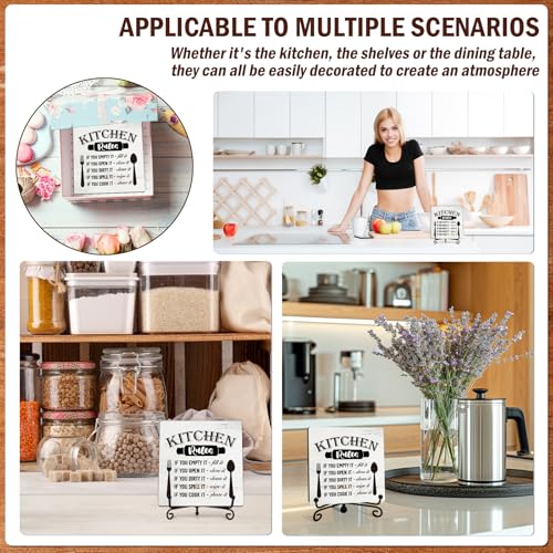 Image of DETIHO Farmhouse Kitchen Signs, Kitchen Countertop Decor, Rustic Wooden Plaque with Iron Stand for Home Kitchen Tabletop Decor - G02