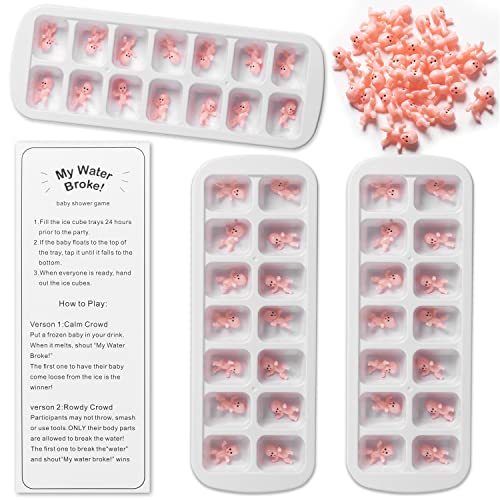 Image of My Water Broke Baby Shower Game with 80 Mini Plastic Babies, 3 Ice Cube Trays and 1 Sign, Used for Ice Baby Shower Games, White