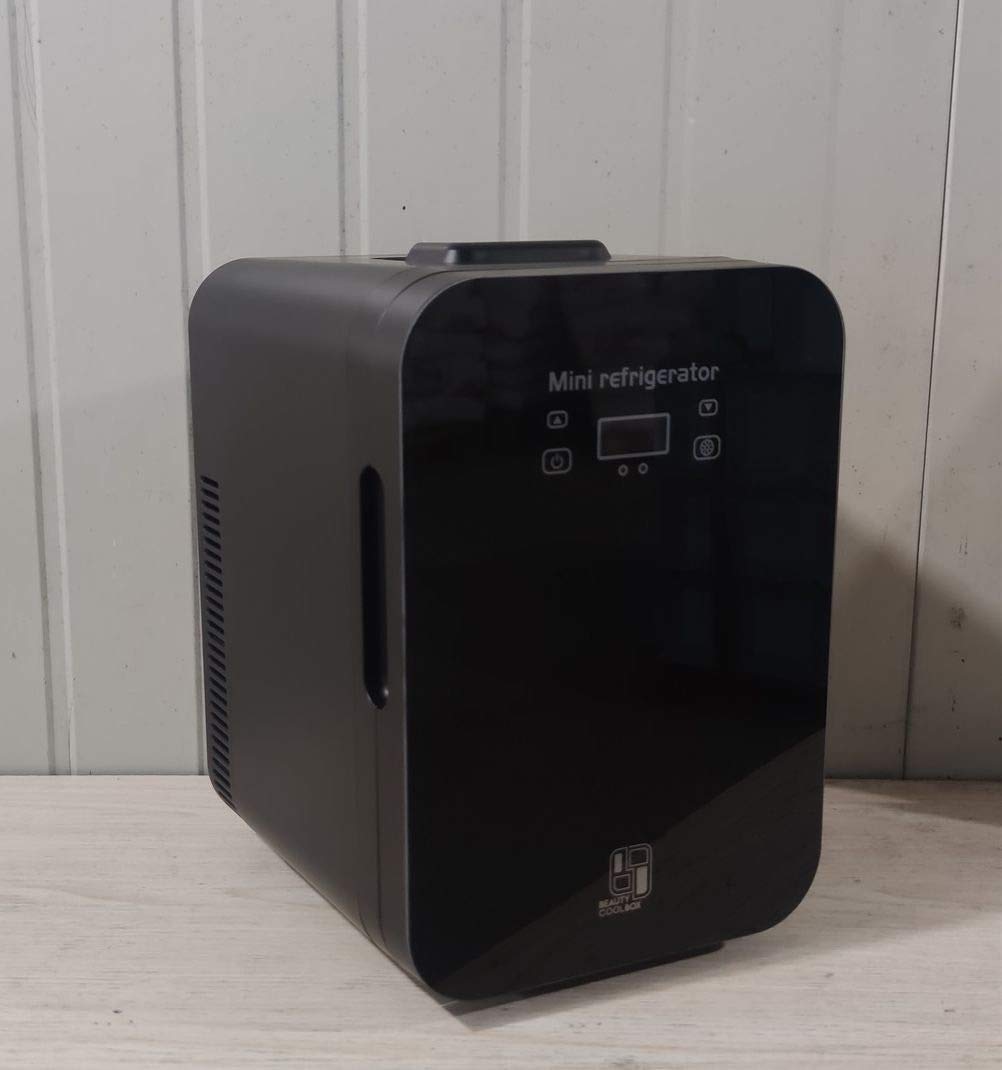 Auto portable and Beauty Cosmetic fridge BEAUTYCOOLBOX 10 Liters in Black full color with Glass door and Led Sensor Screen.