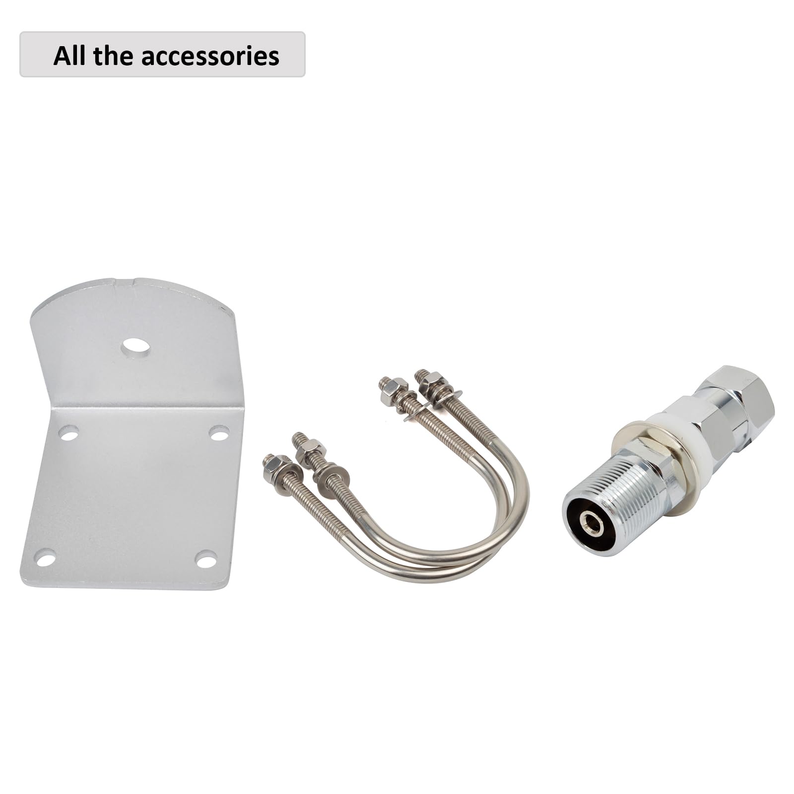 Universal Aluminum Heavy Duty Antenna Mount, Outdoor Antenna Pole Mast Mount Bracket with U-Bolts and CB Adapter for 3/8-24 Stud Cellular Trucker Antenna (10MM Center of Hole)