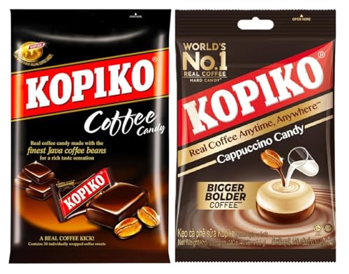 KOPIKO Kaffee & Cappuccino Bonbons Mix 2er Set (1X 150 g+ 1X 175 g) Aromatische Kaffee-Kaubonbons für echten Coffee-To-Go Genuss
