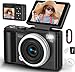 Digital camera, 4K 64MP Compact Digital Camera with Autofocus and Macro Function, 180° flip-up screen portable selfie cameras for photography and video with 32GB Micro SD Card for Beginners Teens