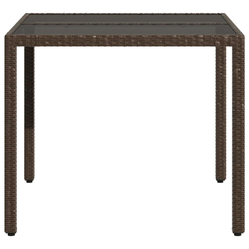 Stół ogrodowy Brązowy szklany blat 90 x 90 x 75 cm polirattanowy stół prostokątny metalowa rama blat z efektem drewna do ogrodu