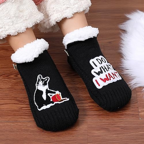 Image of ZYZX Cute Cat Slipper Socks for Women with Grips,Fuzzy Socks Indoor