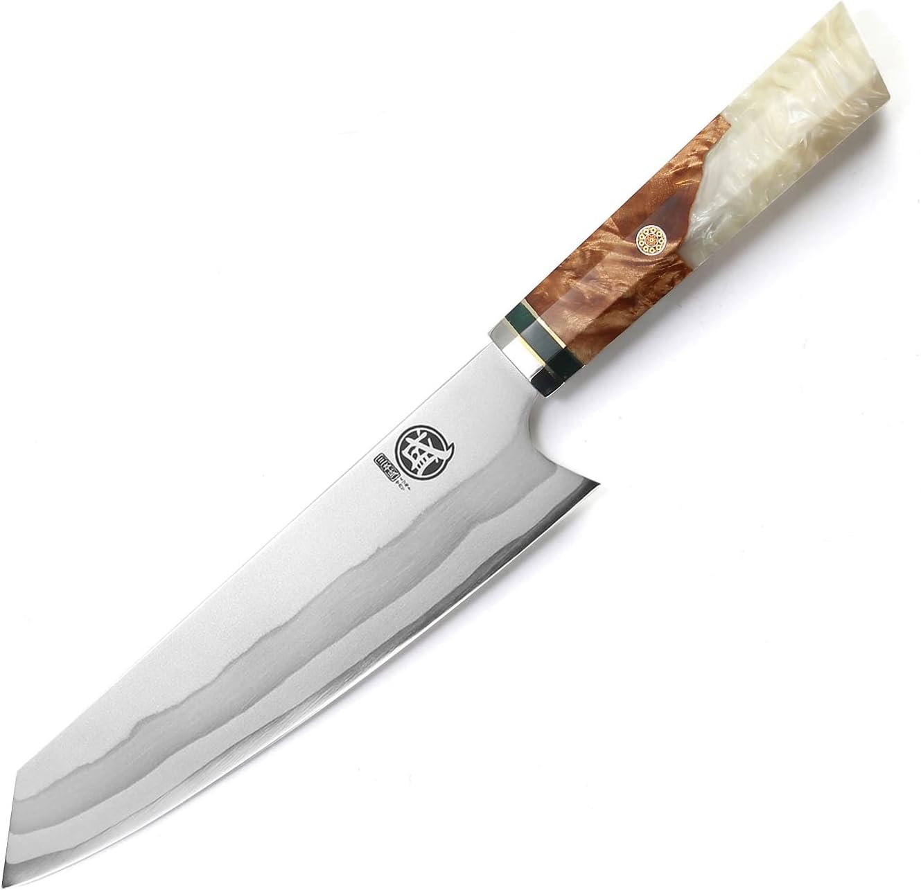 MITSUMOTO SAKARI 8 inch Japanese Kiritsuke Knife - Hand Forged 440C Damascus Steel, Professional Kitchen Chef Knives with White Pomegranate Handle & Sandalwood Box