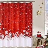 CAROMIO Christmas Shower Curtain, Red Floral Snowflake Shower Curtains for Bathroom, Christmas Decorations Fabric Curtains, Water Resistant, Machine Washable (72x72 Inches)