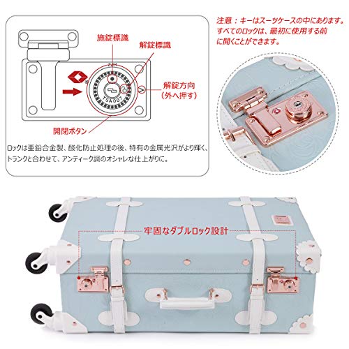 Uniwalker スーツケース 機内持ち込み キャリーケース 可愛い レトロ トランク風 TSAロック 360°静音キャスター PUレザー 手作り 透明カバー付き レディース 女子旅