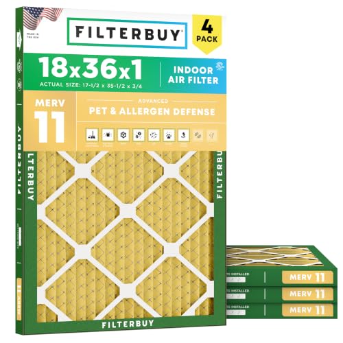 Filterbuy 18x36x1 Air Filter MERV 11 Pet & Allergy Defense (4-Pack)