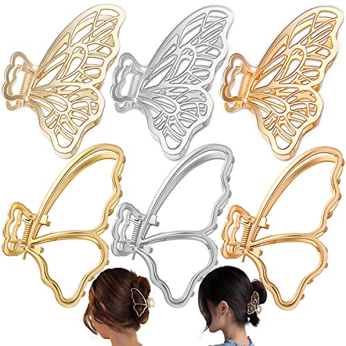 6 Packs Large Metal Butterfly Hair Claw Clips, Lady Thick Hair Catch Barrette, Non-slip Hair Jaw Clamp Clips Styling Fashion Accessories for Women Girls