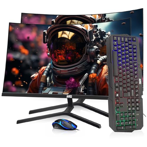 Image of MTG Dual 24 inch Curved Monitor Full HD 1080P Frameless Screen, HDMI DP USB Audio, Low Motion Blur, VESA Mount, RGB Keyboard Mouse Combo, Computer Monitor for Gaming, Home and Office