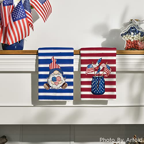 Artoid Mode American Flag Gnomes 4Th Of July Kitchen Dish Towels, 18 X 26 Inch Patriotic Liberty Tea Bar Coffee Hand Towel Gift Ultra Absorbent Set Of 2 #TOP1